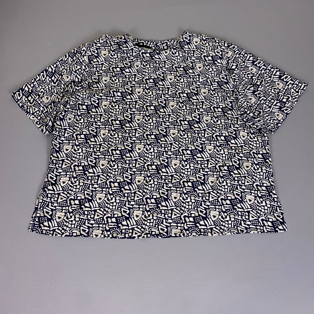 Vintage Notations Blouse Top Women's Plus‎ Size 20W Navy Blue Abstract Geometric
